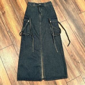 Dark Denim Maxi Skirt with Cargo Pockets